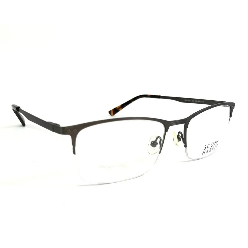 Scott Harris Eyeglasses Frames SH-586 C2 Gunmetal Rectangle Half Rim 54-18-140